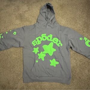 Gray Turtleneck Sweater with Green Accents